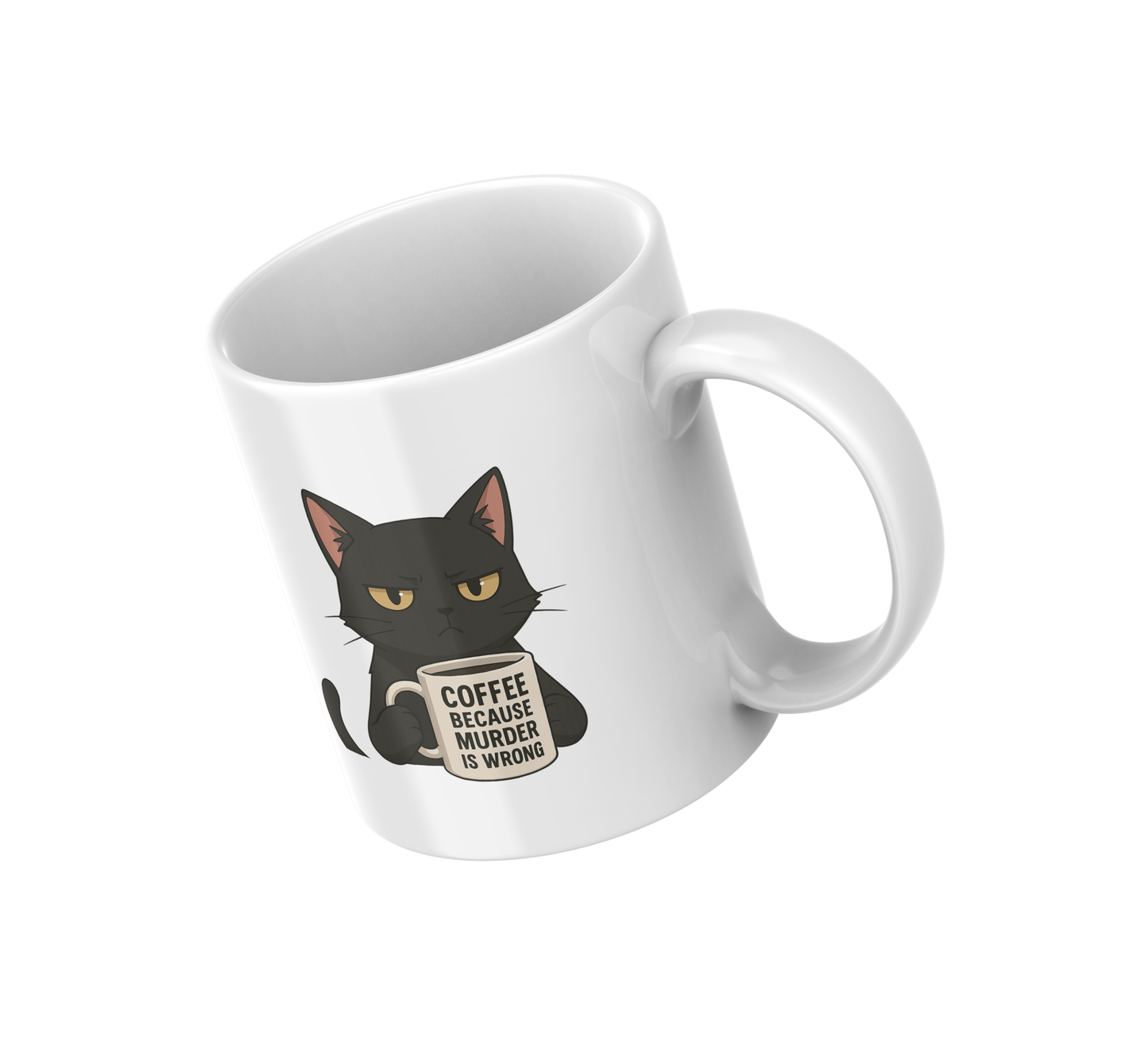 Coffee Because Murder Is Wrong – Funny Black Cat Ceramic Mug