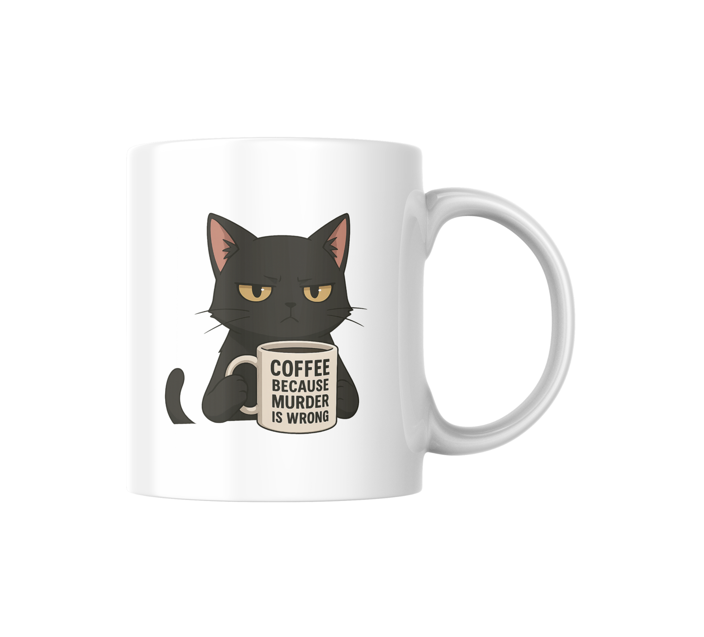 Coffee Because Murder Is Wrong – Funny Black Cat Ceramic Mug