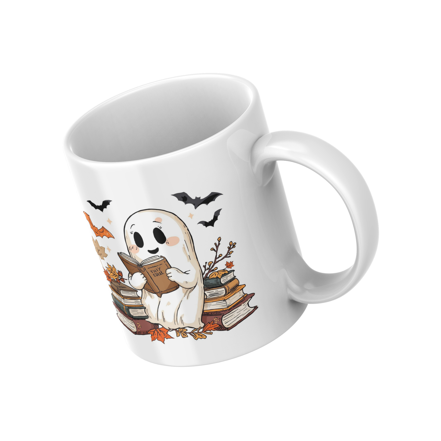 Cute Ghost Reading Mug – Cozy Fall & Halloween Coffee Cup for Book Lovers