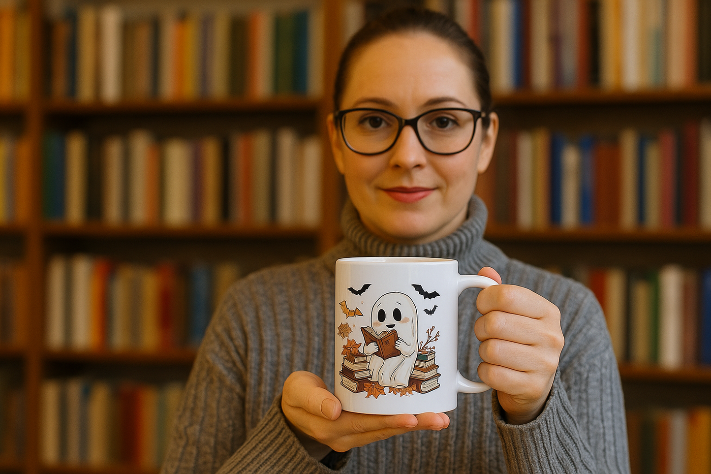 Cute Ghost Reading Mug – Cozy Fall & Halloween Coffee Cup for Book Lovers