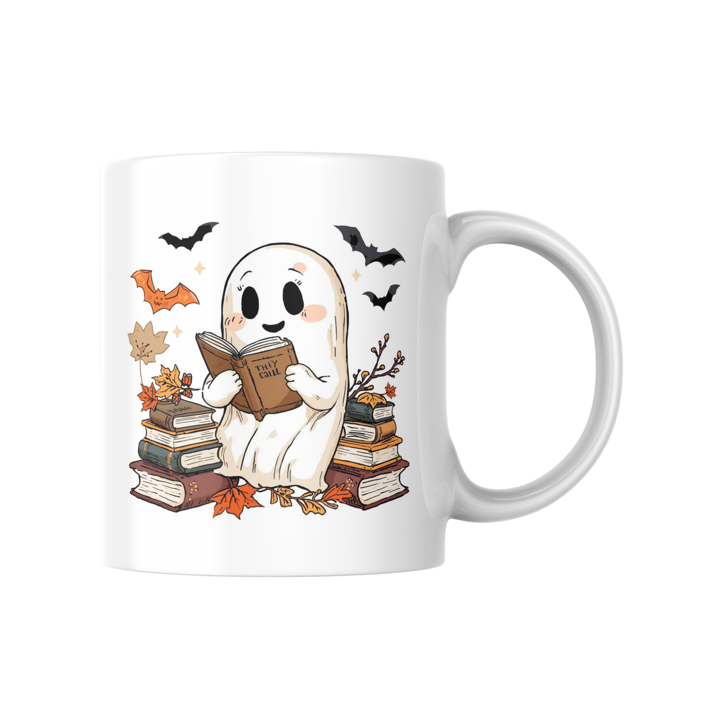 Cute Ghost Reading Mug – Cozy Fall & Halloween Coffee Cup for Book Lovers