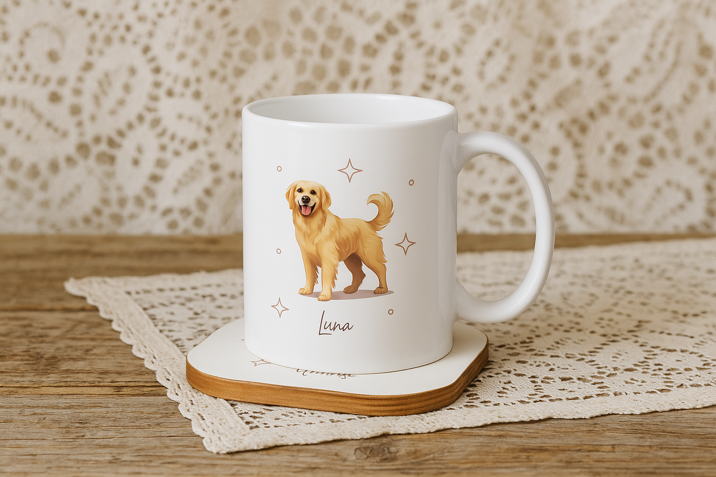 Personalizable Golden Retriever Coffee Mug, and/or Coaster: Custom Dog Lover Gift