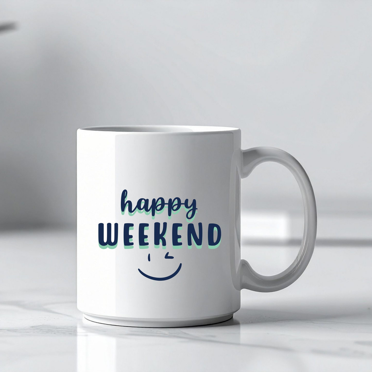 Happy Weekend Coffee Mug ☕ | Cheerful Smiley Design for Relaxing Vibes 🕶️