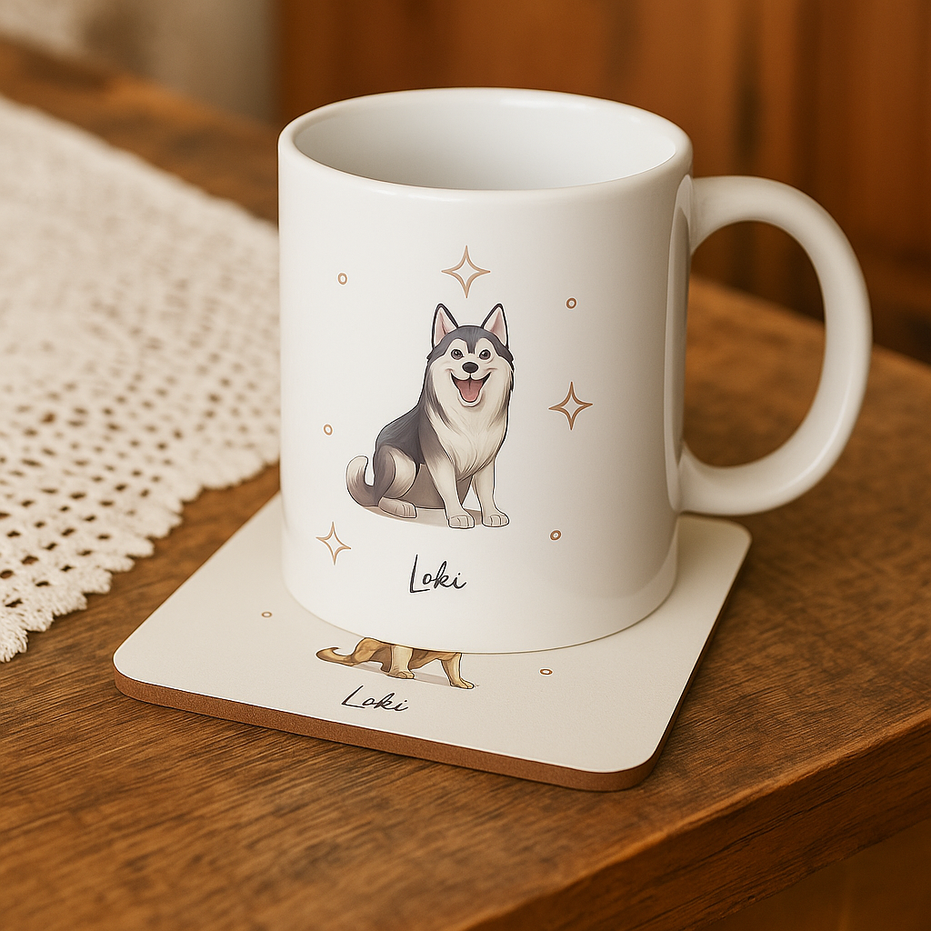 Personalizable Husky Coffee Mug, and/or Coaster: Custom Dog Lover Gift