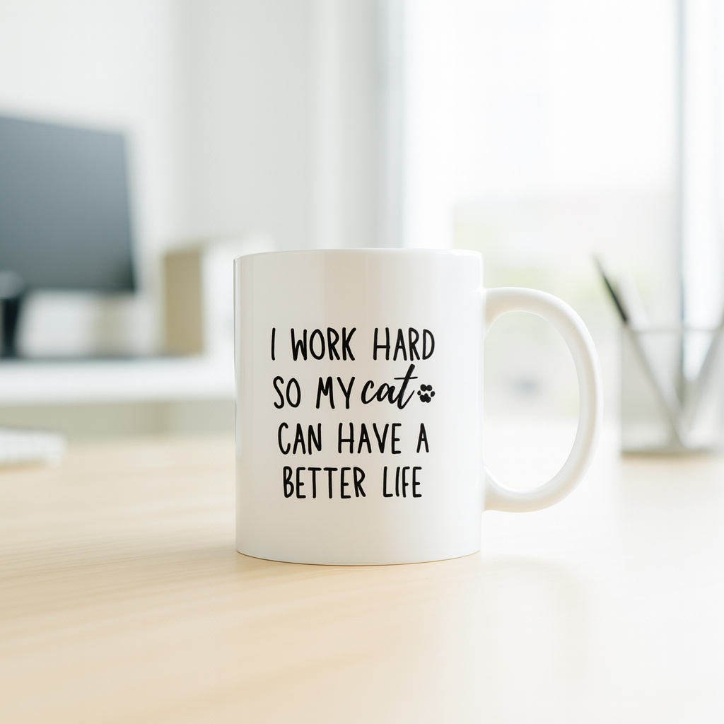 I Work Hard So My Cat Can Have a Better Life Mug – Funny Cat Lover Coffee Cup | Gift for Pet Parents 🐾