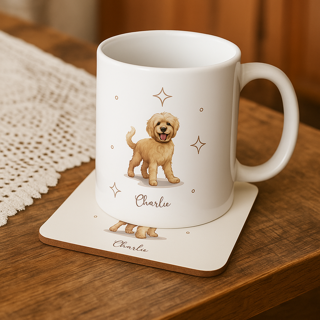 Personalizable Labradoodle Coffee Mug, and/or Coaster: Custom Dog Lover Gift