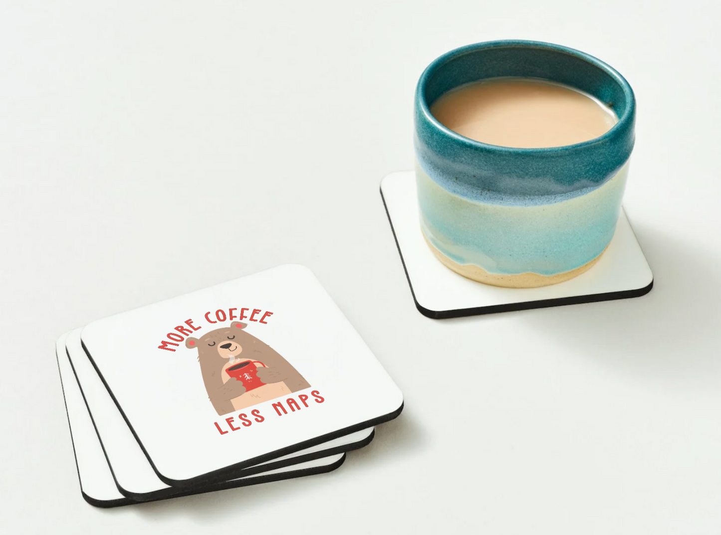 More Coffee Less Naps Bear-Themed Coaster