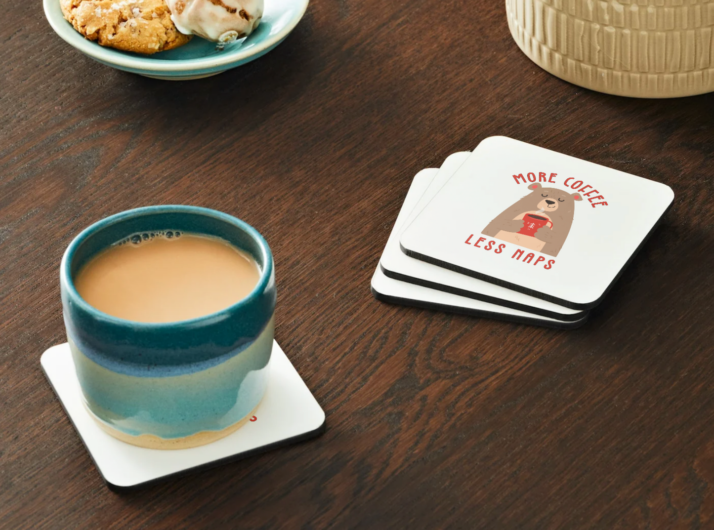 More Coffee Less Naps Bear-Themed Coaster