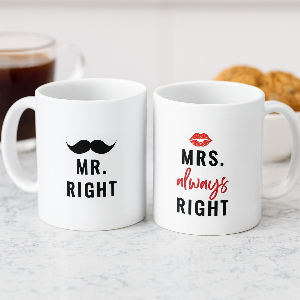 Mr. Right & Mrs. Always Right Mug Set ☕ | Funny Couples Gift for Lovebirds 💑