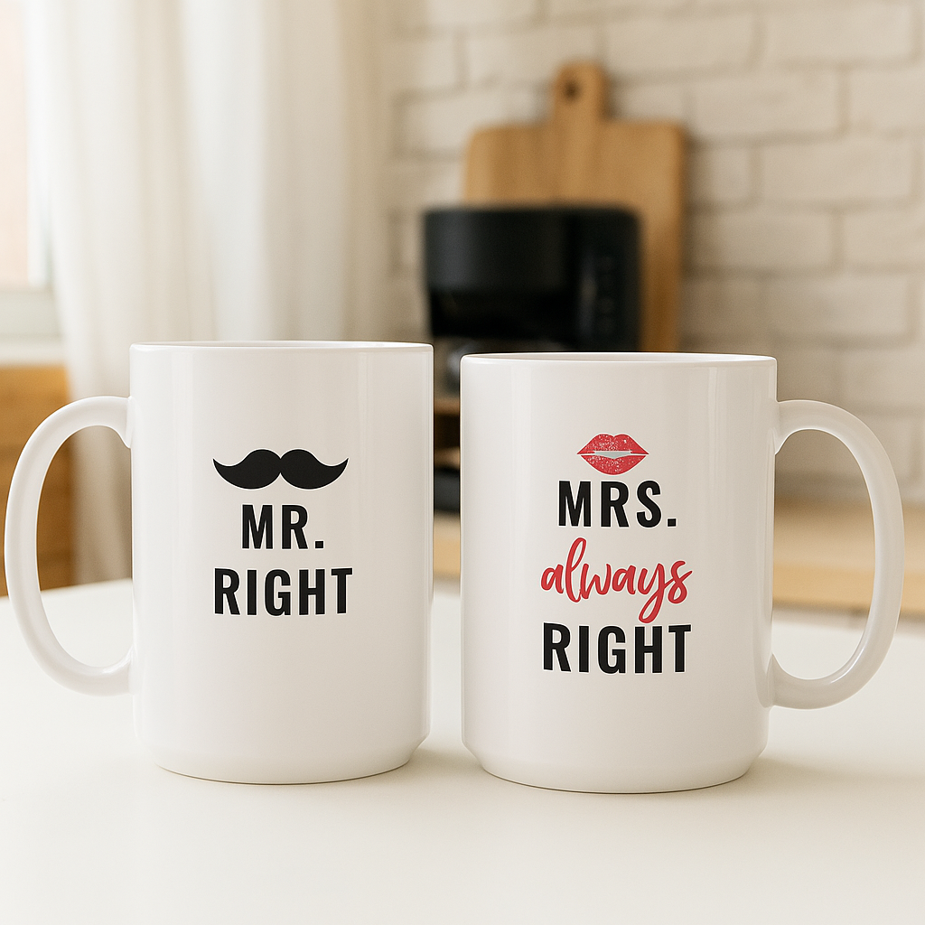 Mr. Right & Mrs. Always Right Mug Set ☕ | Funny Couples Gift for Lovebirds 💑
