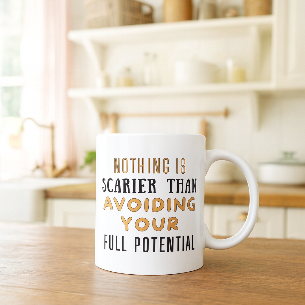 Nothing Is Scarier Than Avoiding Your Full Potential – Motivational Coffee Mug 💪