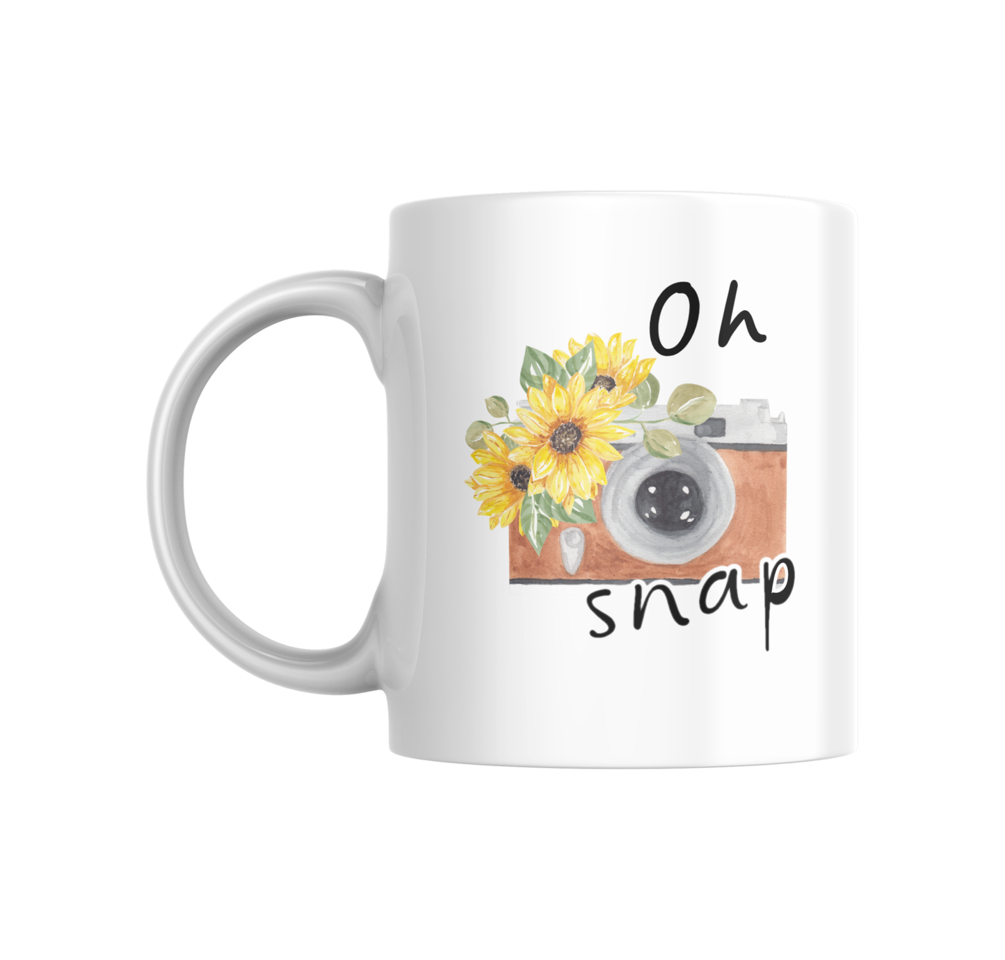 Oh Snap Sunflower Camera Mug – 12 oz Ceramic Coffee Cup for Photographers