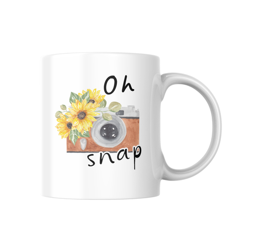 Oh Snap Sunflower Camera Mug – 12 oz Ceramic Coffee Cup for Photographers