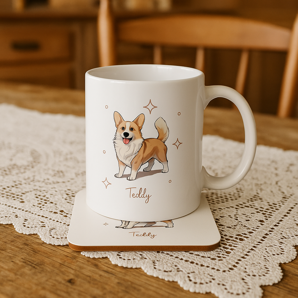 Personalizable Corgi Coffee Mug, and/or Coaster: Custom Dog Lover Gift