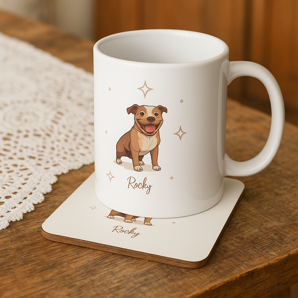 Personalizable Pitbull Coffee Mug, and/or Coaster: Custom Dog Lover Gift
