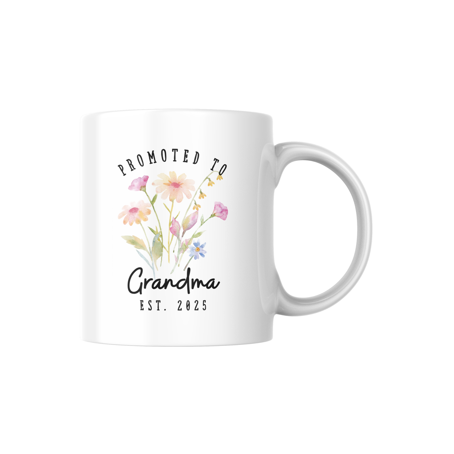 Promoted to Grandma Mug – Floral, Personalizable Watercolor Coffee Cup, New Grandma Gift
