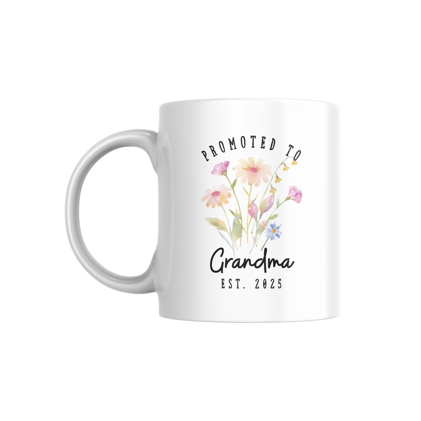 Promoted to Grandma Mug – Floral, Personalizable Watercolor Coffee Cup, New Grandma Gift