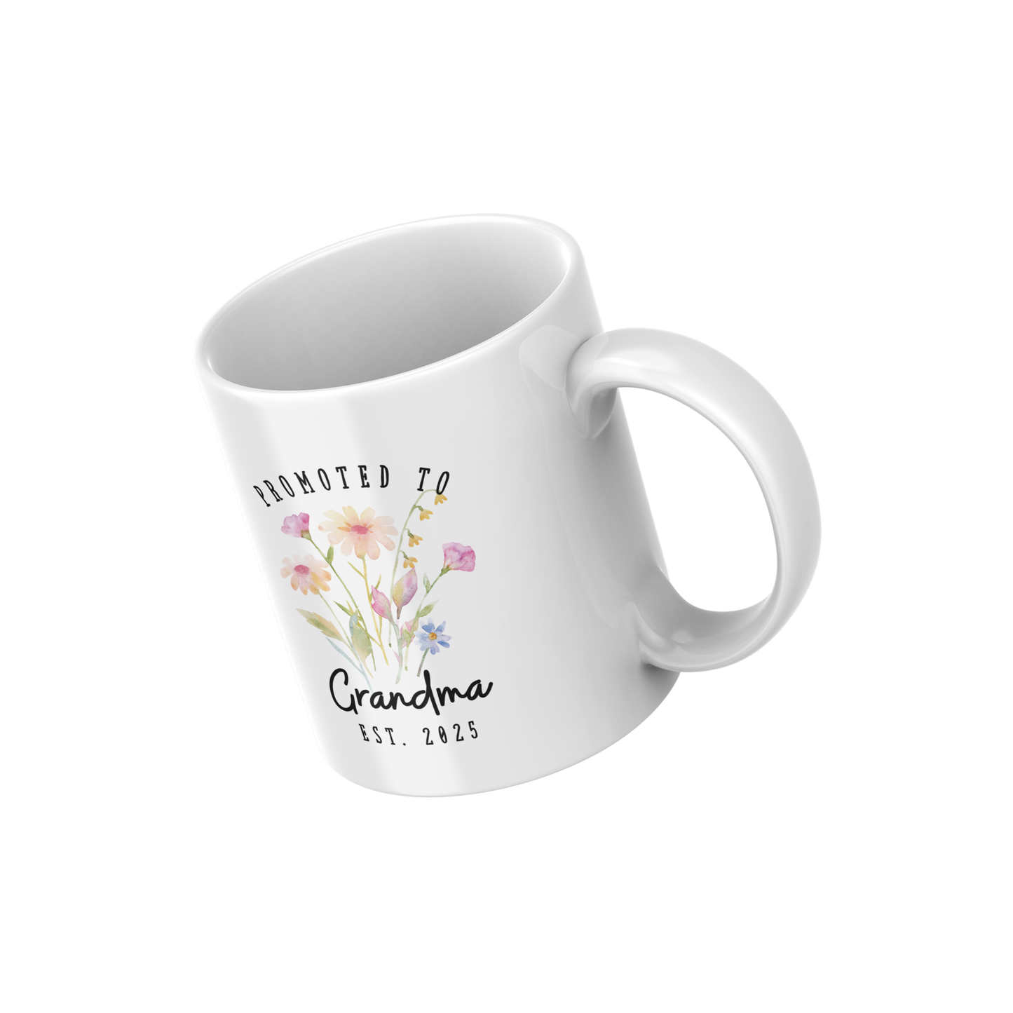 Promoted to Grandma Mug – Floral, Personalizable Watercolor Coffee Cup, New Grandma Gift