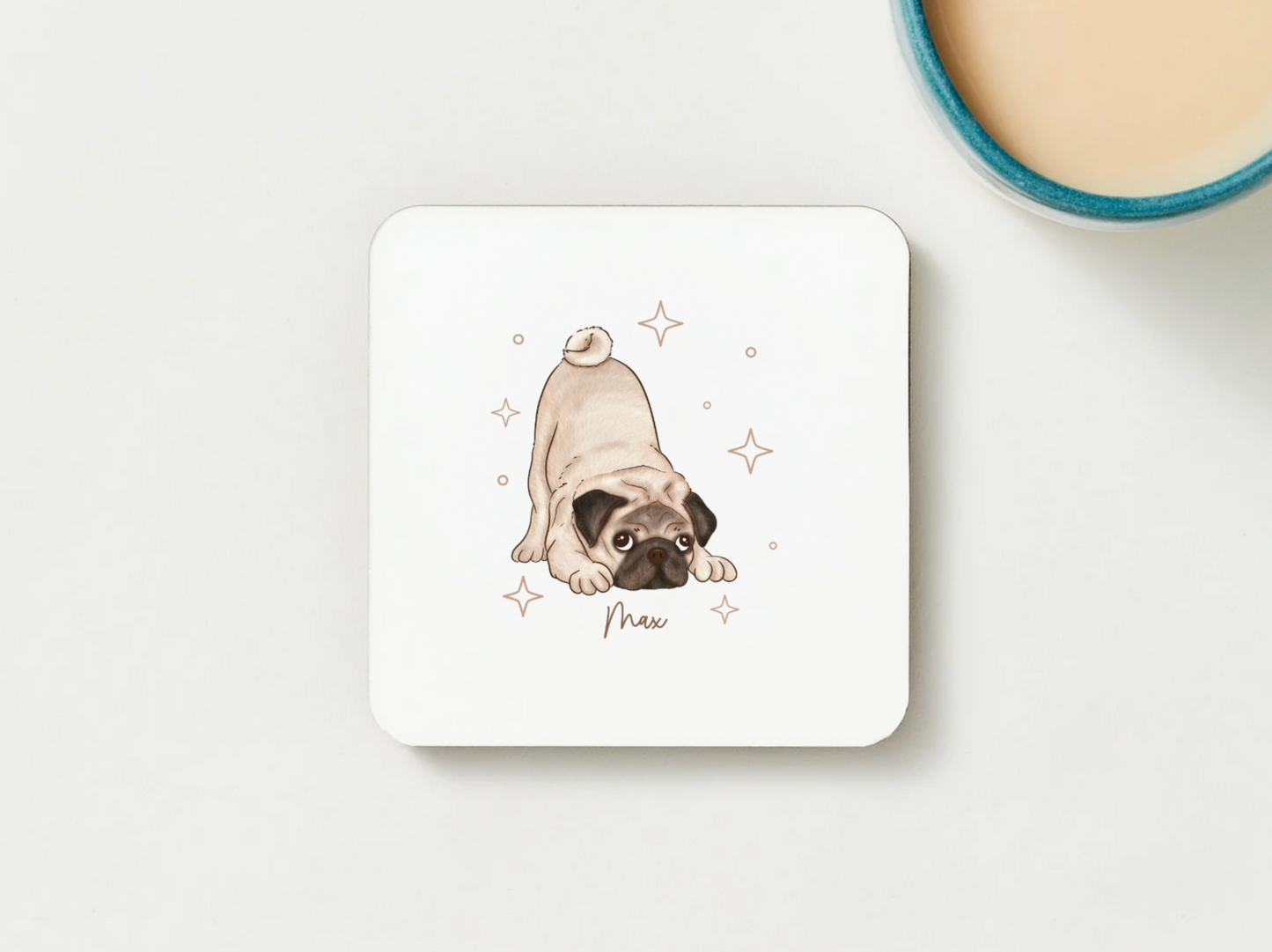 Personalizable Pug Coffee Mug, and/or Coaster: Custom Dog Lover Gift