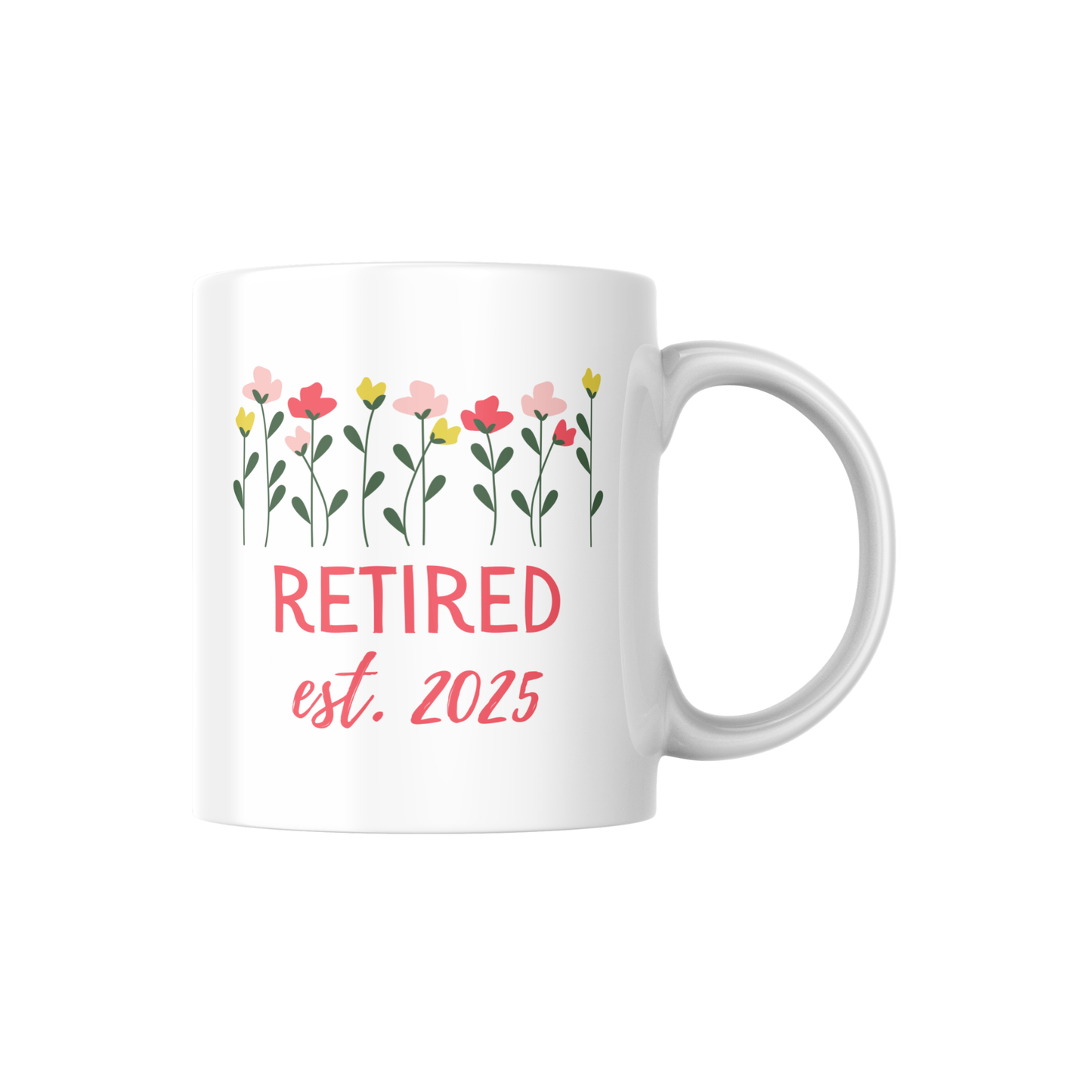 Retired est. 20xx Mug – Personalizable Floral Retirement Coffee Cup | Gift for New Retirees 🌸
