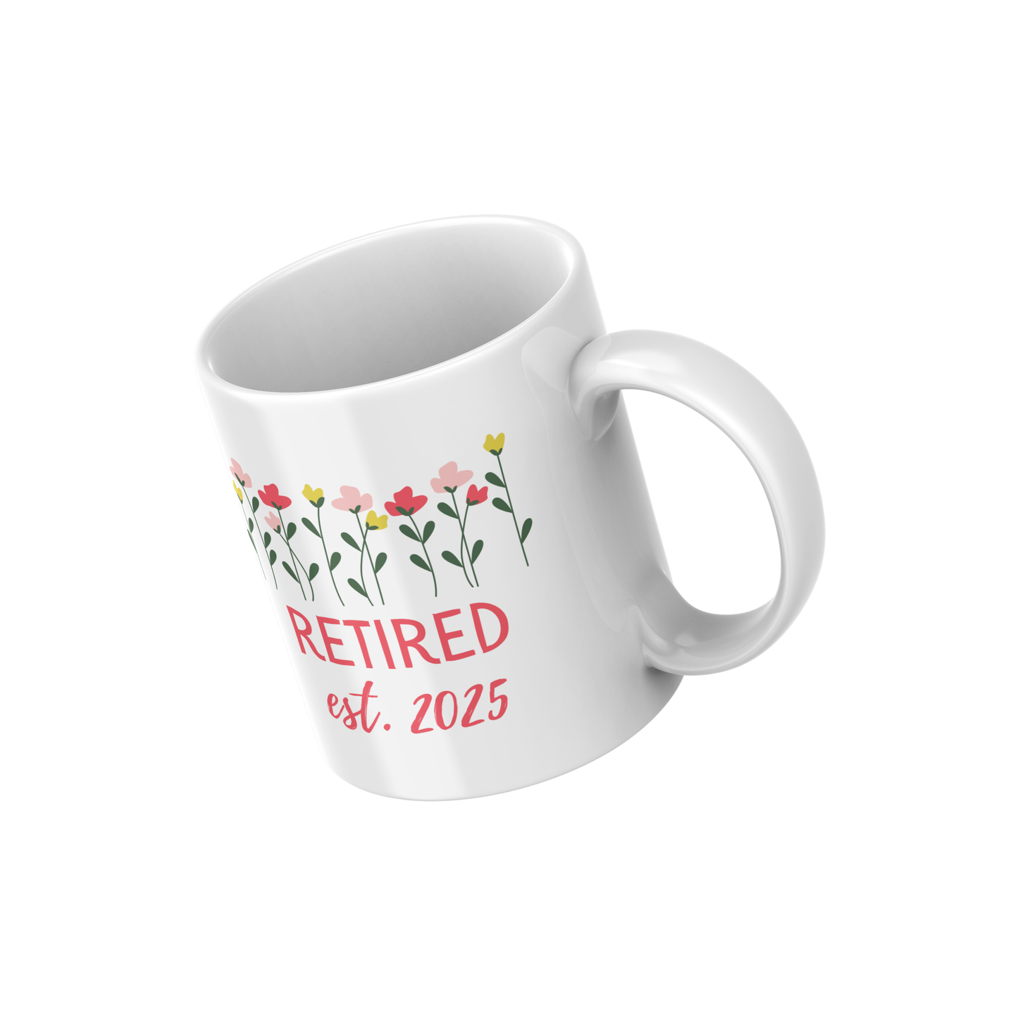 Retired est. 20xx Mug – Personalizable Floral Retirement Coffee Cup | Gift for New Retirees 🌸