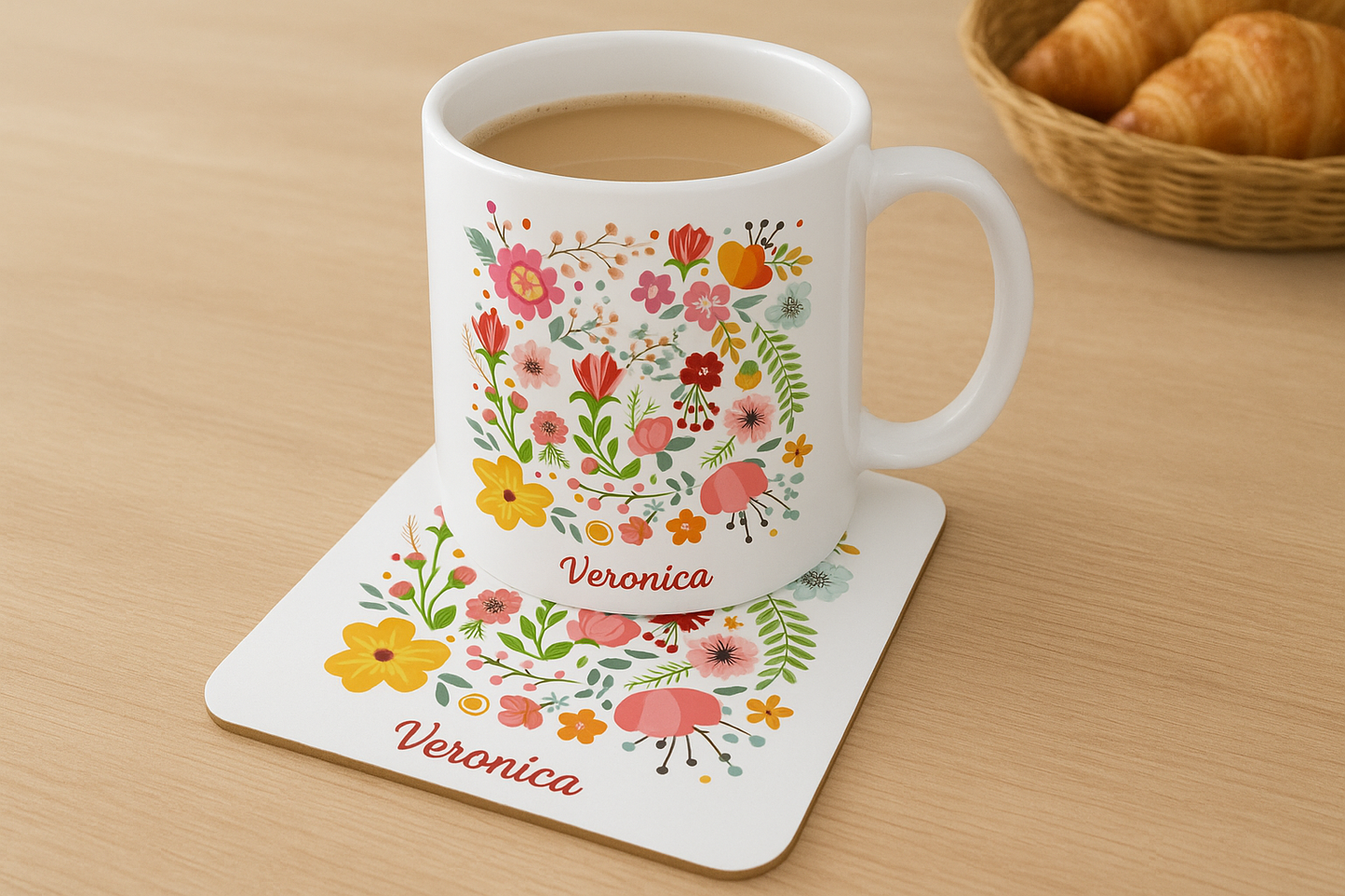 Whimsical Floral Ceramic Mug, Personalizable