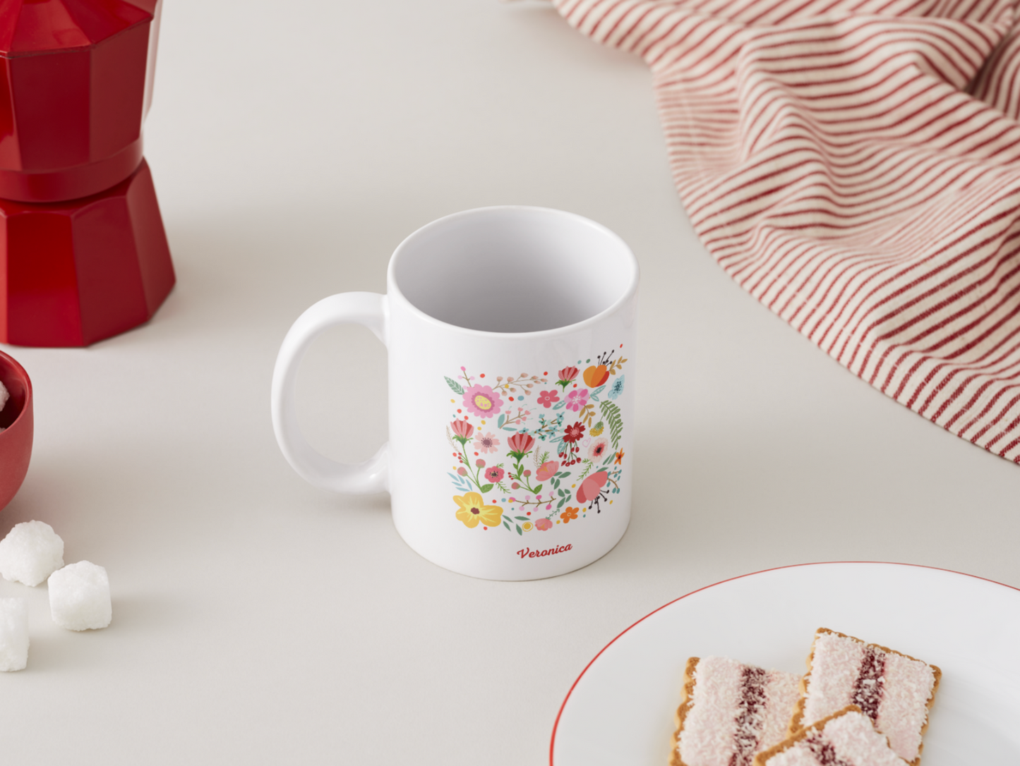 Whimsical Floral Ceramic Mug, Personalizable