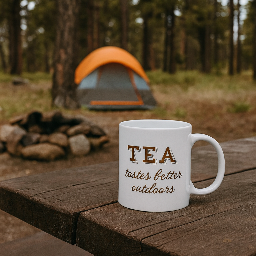 Tea Tastes Better Outdoors Rustic Quote Mug