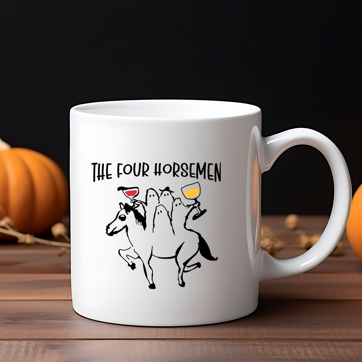 The Four Horsemen Mug – Funny Ghost & Wine Lover Halloween Cup🐴
