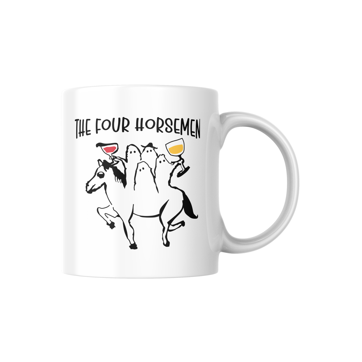 The Four Horsemen Mug – Funny Ghost & Wine Lover Halloween Cup🐴