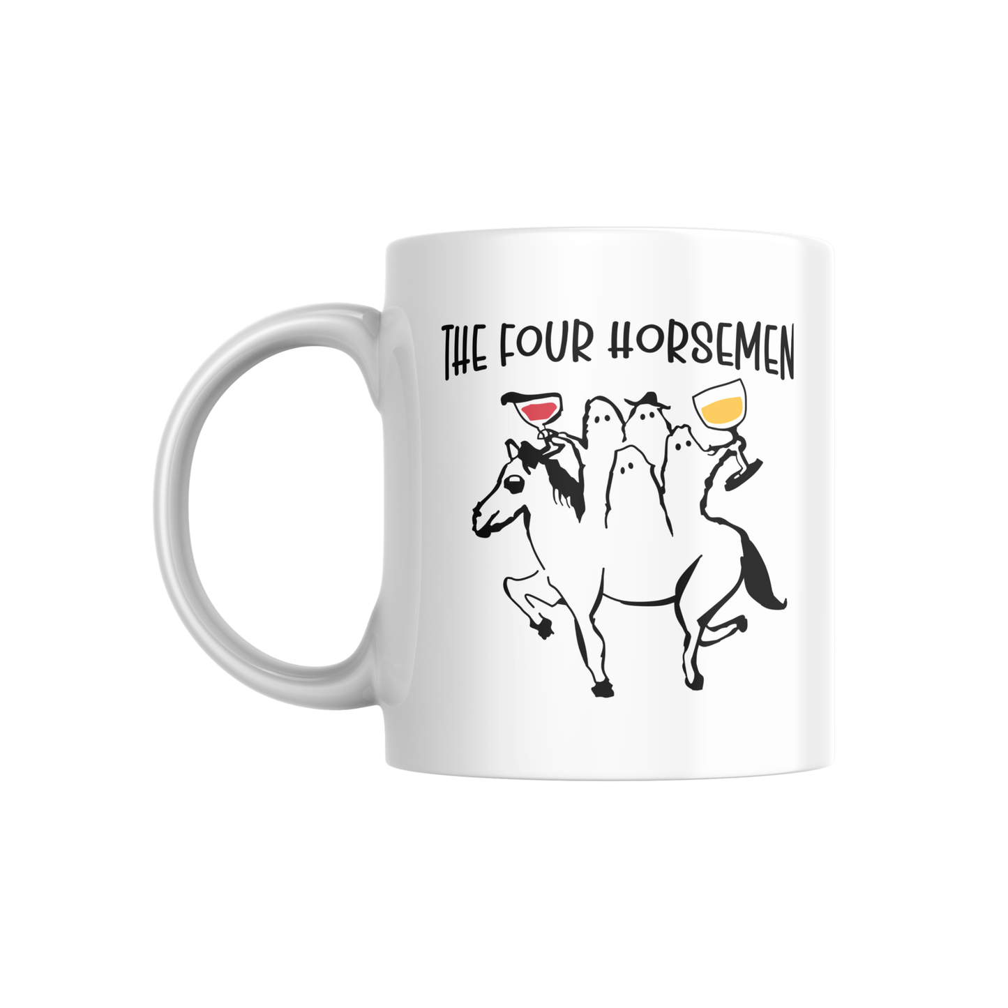 The Four Horsemen Mug – Funny Ghost & Wine Lover Halloween Cup🐴