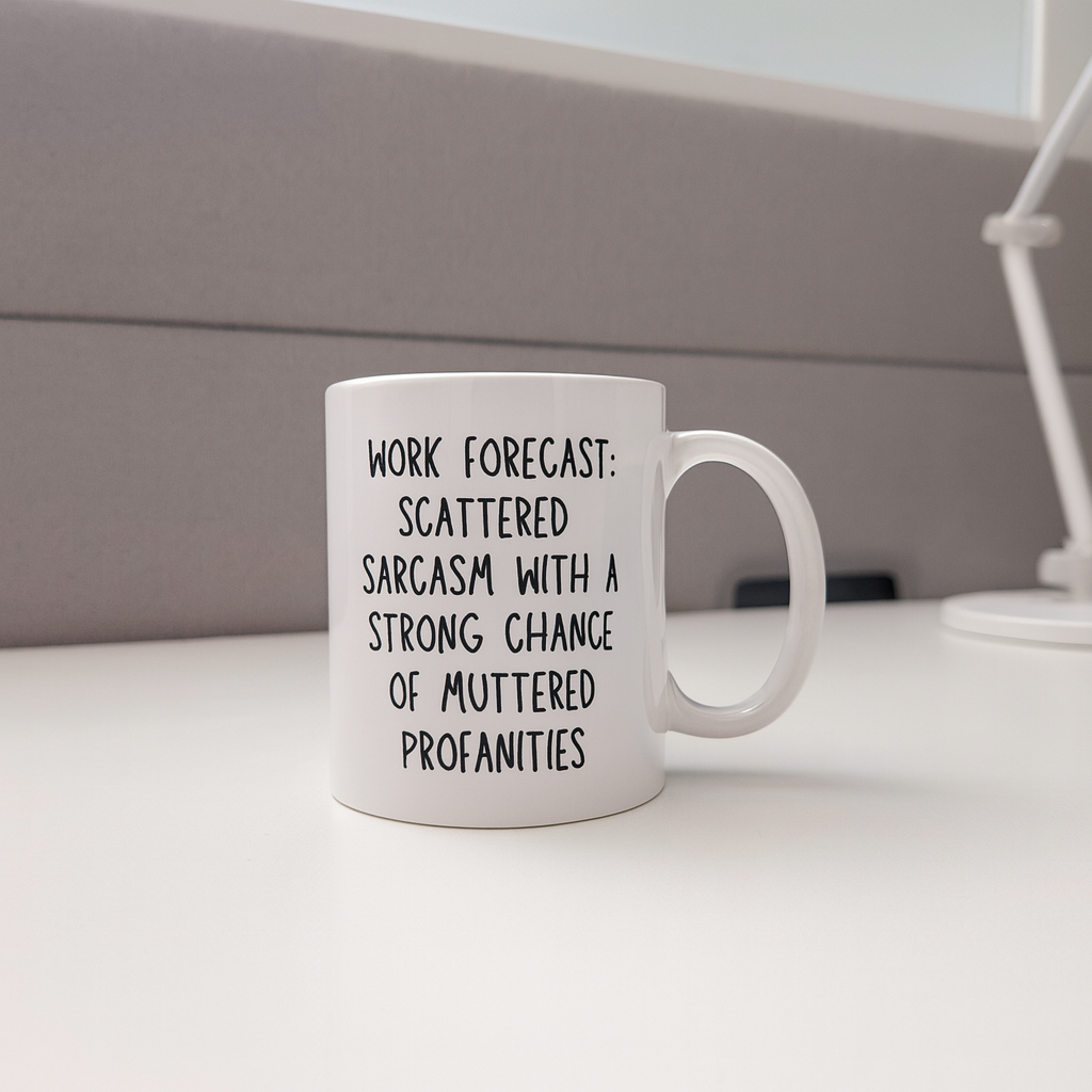 Work Forecast Mug – Funny Office Coffee Mug with Sarcasm Quote | Gift for Coworkers & Employees