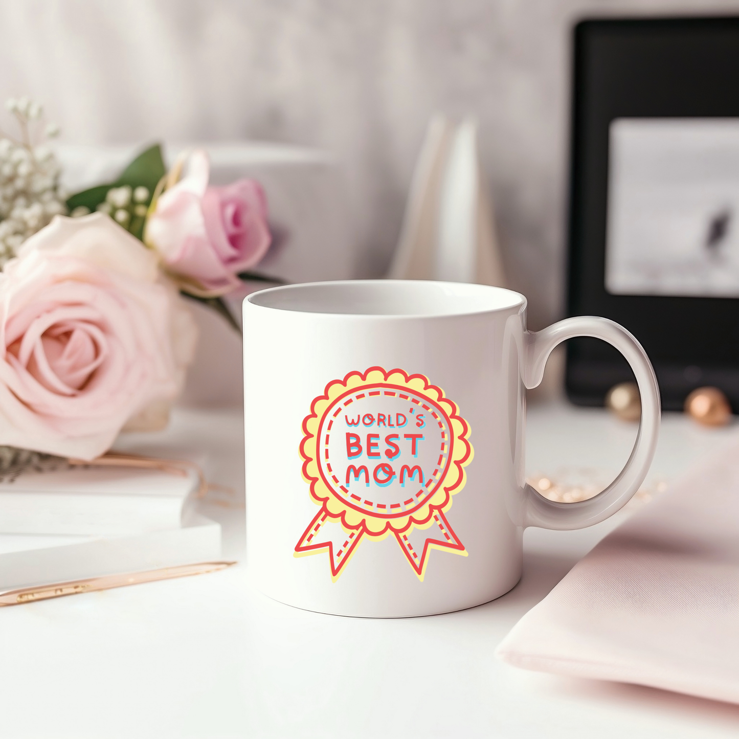 World’s Best Mom – Award Ribbon Ceramic Mug 🌷